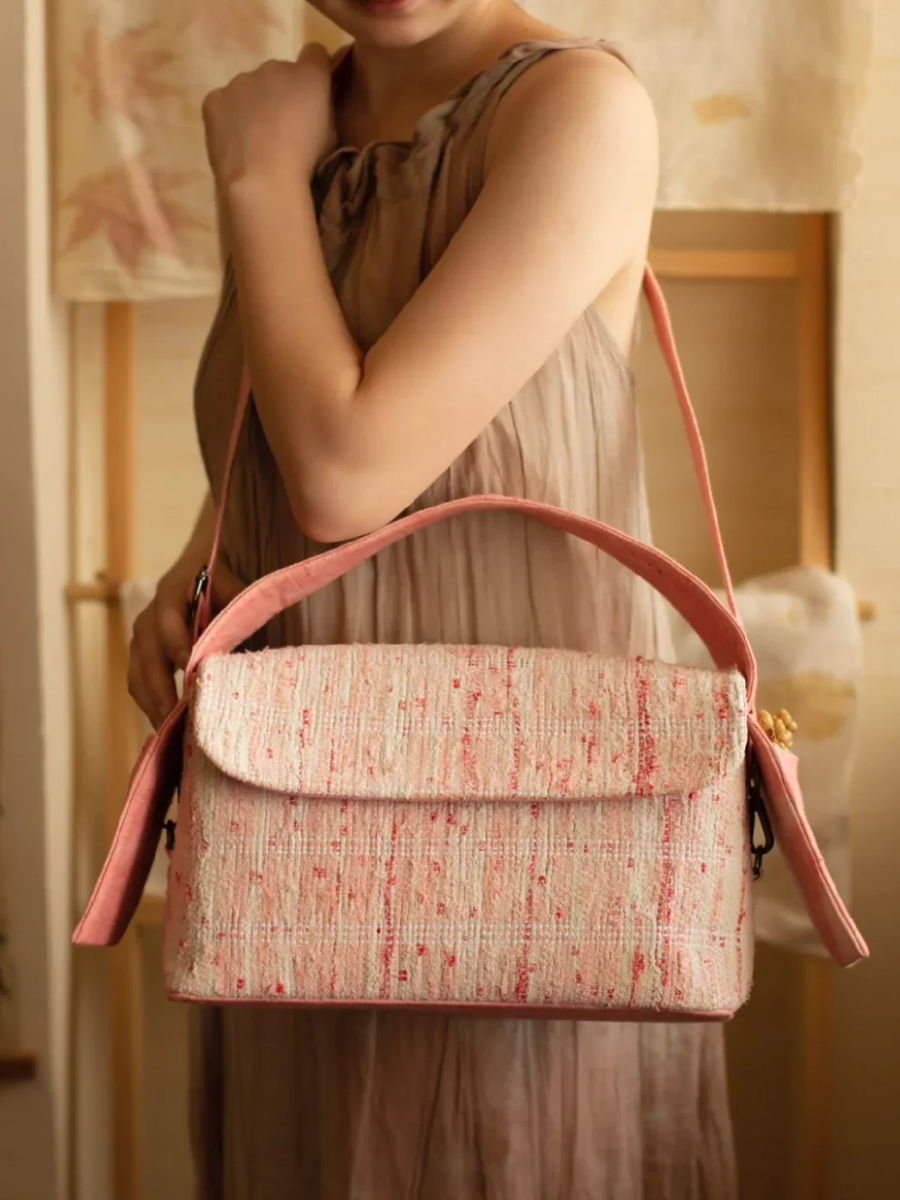Suepla Pink Artisan Woven Crossbody Bag