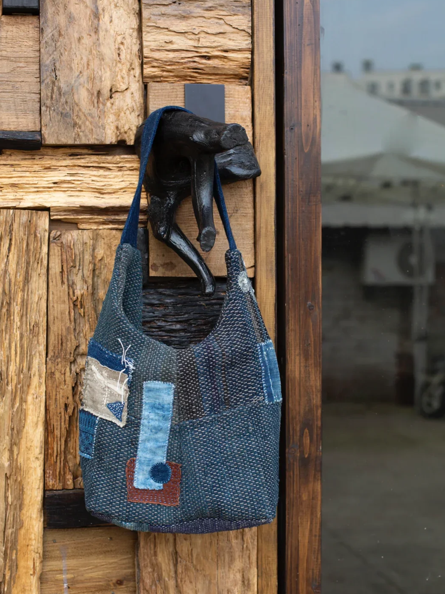 Suepla Vintage Indigo Dyed Boro Patchwork Shoulder Bag