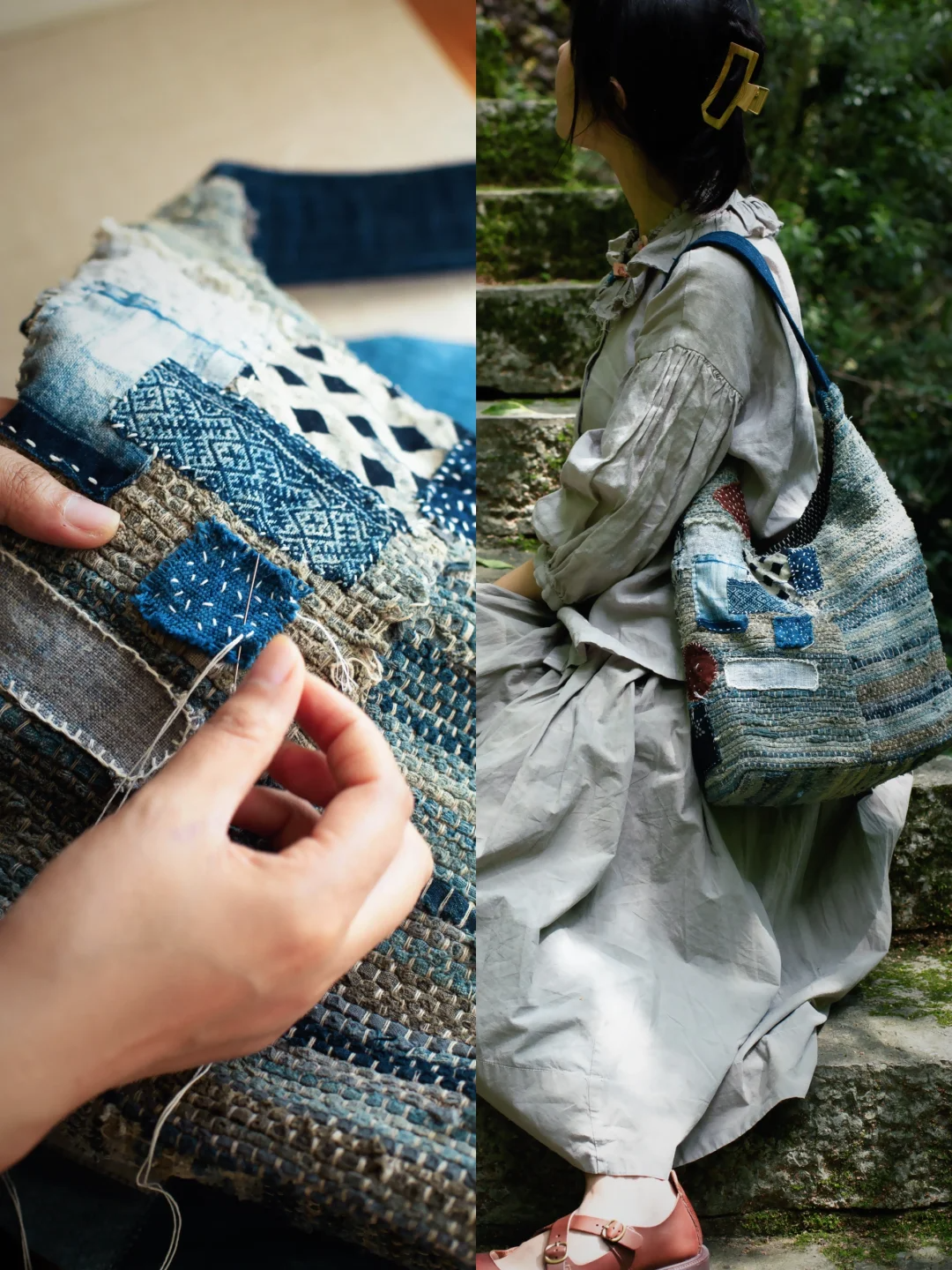 07 Suepla Pale Blue Patchwork Shoulder Bag