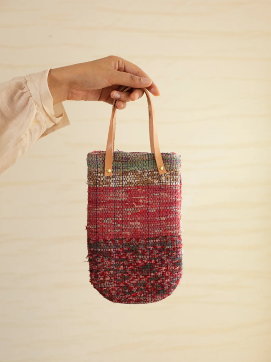 Suepla Artistic Red Mini Artisan Woven Handbag