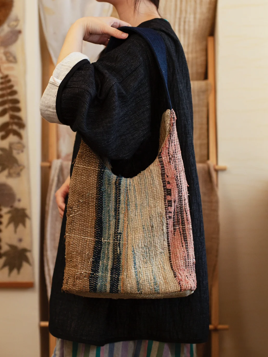 Suepla Beige Colorblocking Stripe Shoulder Bag